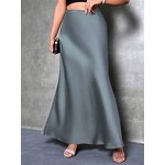 Women's Skirts - New Casual Elegant Solid Black High Waist Satin Midi Length
