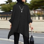 Women's Top - Fashion Loose Lapel Collar 3/4 Sleeve Slit Top Crepe Fabric Single Breasted Casual Shirt