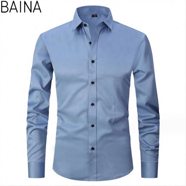 Men's Dress Shirts - 2026 Casual White Stand-Up Collar Long Sleeve Formal Office