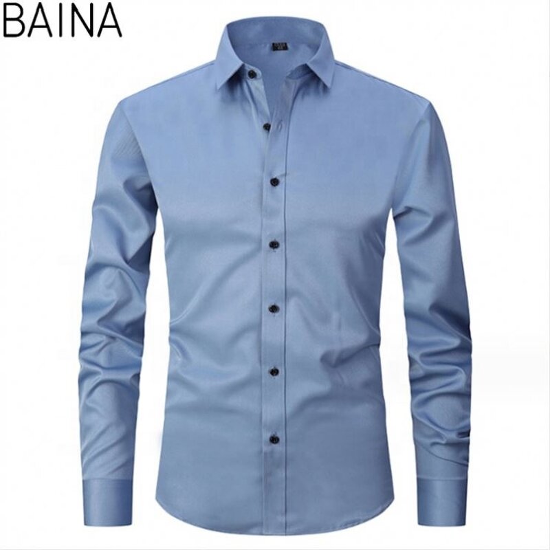 Men's Dress Shirts - 2026 Casual White Stand-Up Collar Long Sleeve Formal Office