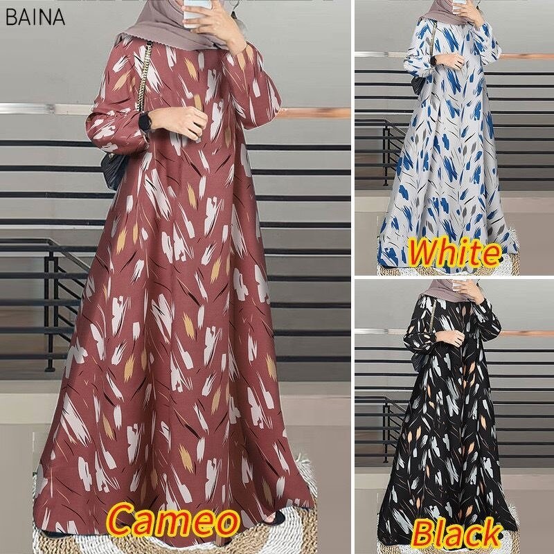 Women's Robe - Turkey O-Neck Sleeve Traditional Fashion Print Muslim Long Dress