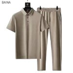 Men's Suit - Ultra-Thin Speed Dry Silk Short Sleeve Two-Piece Lapel High-End Casual Style for Summer