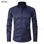 Men's Dress Shirts - Stand-Up Collar Long Sleeve Formal Office