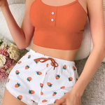 Women's Pajamas - Homewear Printed Spandex Camisole Shorts Casual Sexy Ribbed Wearable