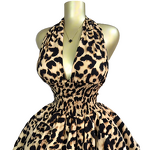 Women's Dress - Early Summer New Sleeveless Halter Leopard Print Anti-Static Sweet Empire Waist-Cinching Ruched Puff