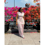 Women's Clothing Set - European American Spring New O-Neck Three-quarter Sleeve Loose Streetwear Printed Wide-leg