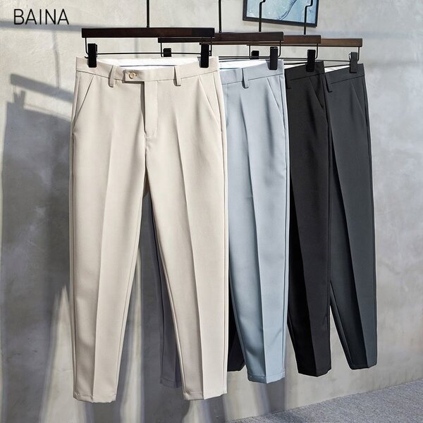Men's Pants - Plus Size Solid Color Business Wear Formal Casual Suit Trousers
