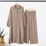 Women's Muslim Clothing Set - Casual Two Piece Set Saudi Arabian Mid East Robe Sleeve Button up Long Wide Leg Pants