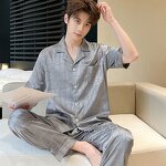Men's Robe Set - High-End Satin Summer Ice Silk Pajamas Short Sleeves Turn-Down Collar Breathable Plus Size
