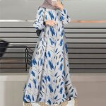 Women's Robe - Turkey O-Neck Sleeve Traditional Fashion Print Muslim Long Dress