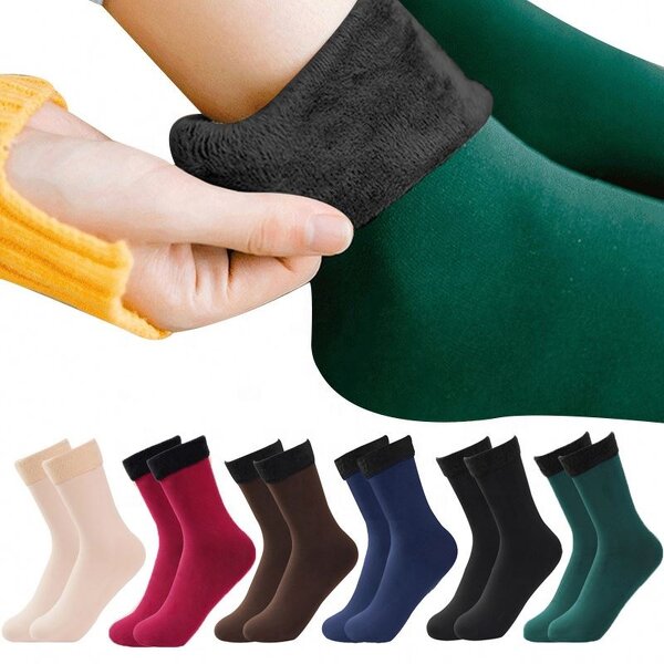 Women's Socks - Warm Snow Thickened Velvet Mid-Calf Versatile Solid Color Floor