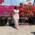 Women's Clothing Set - European American Spring New O-Neck Three-quarter Sleeve Loose Streetwear Printed Wide-leg