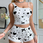 Women's Pajamas Set - Home Two-Piece Elastic Waist Spandex Heart Print Camisole Shorts
