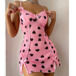 Women's Dress - European American Style Pink Heart Print Lace Splicing Off-The-Shoulder Sexy Slim-fit Sling