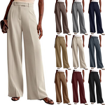 Women's Pants - Summer Vintage High Waist Pleated Solid Color Wide Leg Loose Casual Straight Business Suit