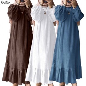 Women's Dress - Muslim Robe Spring Autumn Fashion Long Sleeve Ruffle Abaya Mid East Casual A-line