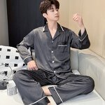 Men's Robe Set - High-End Satin Summer Ice Silk Pajamas Short Sleeves Turn-Down Collar Breathable Plus Size