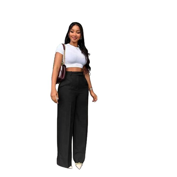 Women's Pants - New Solid Color Elegant Casual High Waist Straight Wide Leg