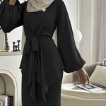 Women's Muslim Dress - Elegant Solid Color Two-Piece Set of High Quality Wholesale Price Abaya