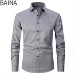 Men's Dress Shirts - 2026 Casual White Stand-Up Collar Long Sleeve Formal Office
