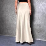 Women's Skirts - New Casual Elegant Solid Black High Waist Satin Midi Length