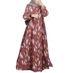 Women's Robe - Turkey O-Neck Sleeve Traditional Fashion Print Muslim Long Dress