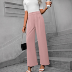 Women's Pants - European American Summer Fashion Elegant Commuter High-Waisted Loose Straight Wide-Leg Polyester
