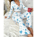Women's Pajamas - New Heart Pattern Homewear Set Long Pants Soft Skin-Friendly Comfortable