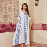 Women's Nightdress - Modest Satin New Plus Size Summer Cover-Up Robe Gorgeous Loose Printed Middle Eastern Style