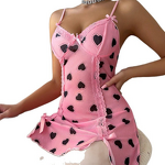 Women's Dress - European American Style Pink Heart Print Lace Splicing Off-The-Shoulder Sexy Slim-fit Sling