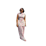 Women's Clothing Set - European American Spring New O-Neck Three-quarter Sleeve Loose Streetwear Printed Wide-leg