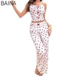 Women's Pajamas Set - O-Neck Print Contrast Lace Mesh Long Night Wear