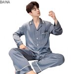 Men's Robe Set - High-End Satin Summer Ice Silk Pajamas Short Sleeves Turn-Down Collar Breathable Plus Size