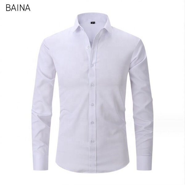 Men's Dress Shirts - Stand-Up Collar Long Sleeve Formal Office