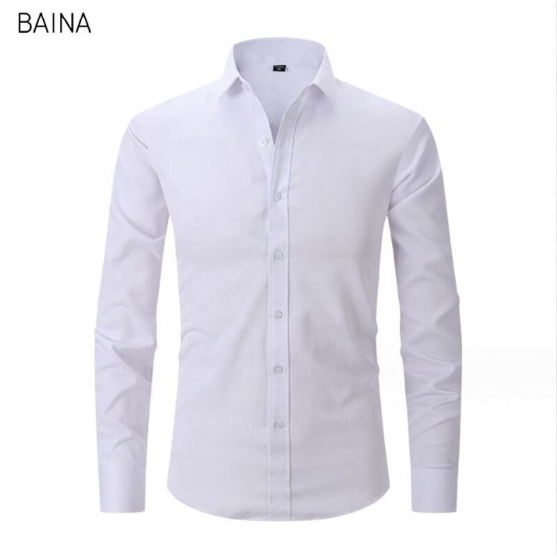 Men's Dress Shirts - Stand-Up Collar Long Sleeve Formal Office