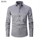 Men's Dress Shirts - Stand-Up Collar Long Sleeve Formal Office