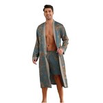 Men's Nightgown - Long-Sleeved Shorts Home Wear Suit New Printed Leopard Pattern Robe Bathrobe