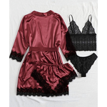 Women's Pajamas Set - European American Sexy Underwear Large Size Elastic Waist Four-Piece Set Polyester Satin