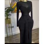 Women's Dress - Early Spring New Vintage Translucent Empire Waist Solid Color Long Sleeve Round Neck Bodycon Elegant