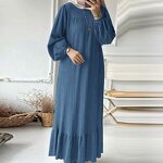 Women's Dress - Muslim Robe Spring Autumn Fashion Long Sleeve Ruffle Abaya Mid East Casual A-line