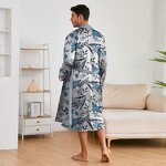 Men's Nightgown - Long-Sleeved Shorts Home Wear Suit New Printed Leopard Pattern Robe Bathrobe