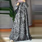 Women's Dress - Fashion Print Muslim Mid Eastern Floor Length Robe Long Sleeve O-Neck Casual