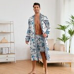 Men's Nightgown - Long-Sleeved Shorts Home Wear Suit New Printed Leopard Pattern Robe Bathrobe
