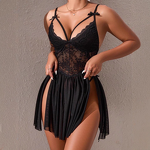 Women's Nightgown - New Style Sexy Off-the-Shoulder Home Lace Straps Trim Slit Dress ODM