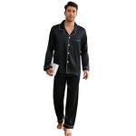 Men's Robes Set - Ice Silk Spring and Autumn Wedding Red Long Sleeve Trousers Home Clothes