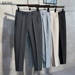 Men's Pants - Plus Size Solid Color Business Wear Formal Casual Suit Trousers