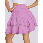 Women's Skirt - Sweet Lace Summer High Waist Solid Color Anti-Wrinkle Fashion Short Polyester