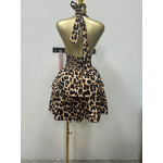 Women's Dress - Early Summer New Sleeveless Halter Leopard Print Anti-Static Sweet Empire Waist-Cinching Ruched Puff