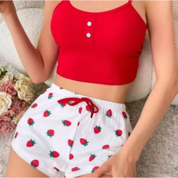 Women's Pajamas - Homewear Printed Spandex Camisole Shorts Casual Sexy Ribbed Wearable