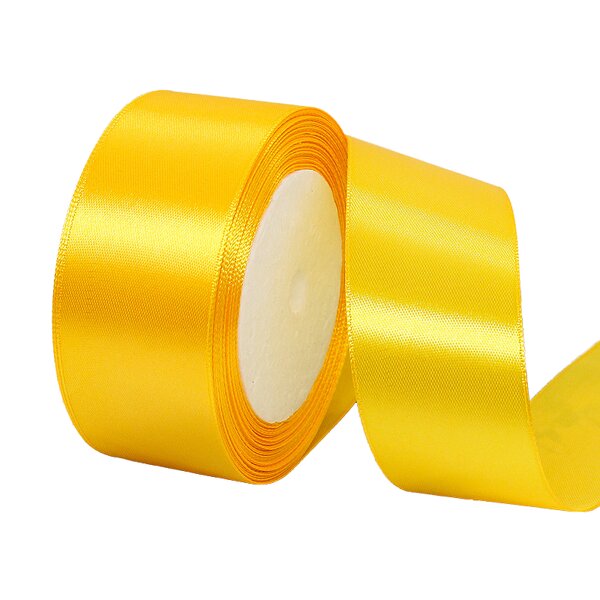 Satin Ribbon - 1.5 Inch Yellow Single Face Solid Color Polyester Embroidered